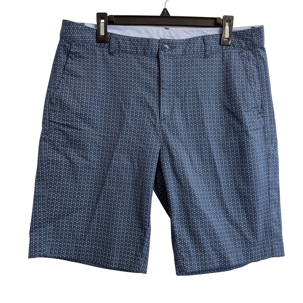 LL Bean Favorite Fit Blue Geometric Diamond Print Bermuda Shorts Womens 14 Chino